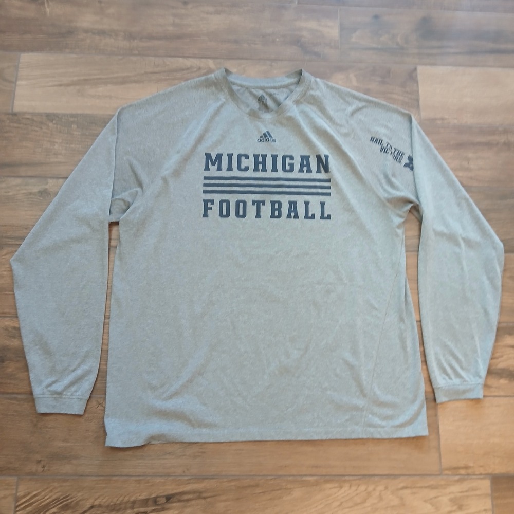 Michigan Wolverines Shirt Mens XXL 2XL Grey Adidas Football Hail To The Victors